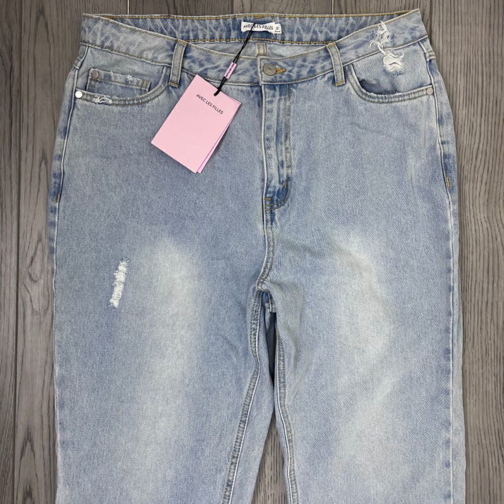 Avec Les Filles Size 31 Cotton Straight Leg Distressed High Rise Denim NEW Jeans - Picture 3 of 15